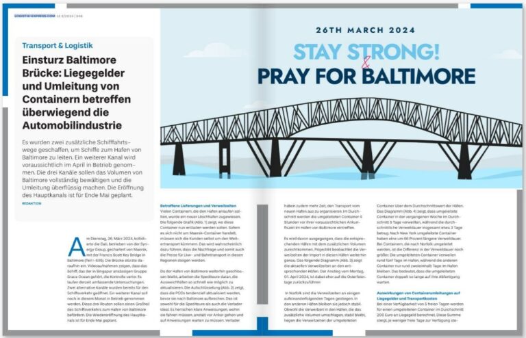 Einsturz Baltimore Brücke: Liegegelder und Umleitung von Containern betreffen überwiegend die Automobilindustrie