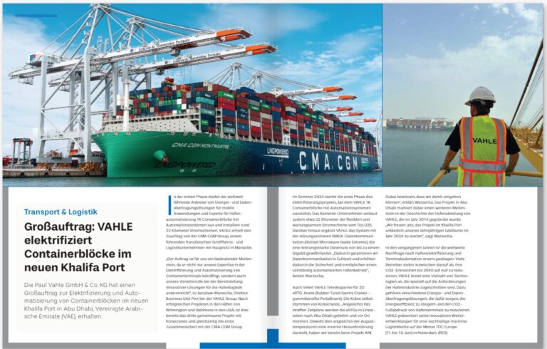 Großauftrag: VAHLE elektrifiziert Containerblöcke im neuen Khalifa Port